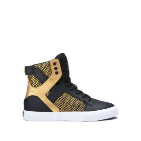 Supra SKYTOP Høye Sneakers Barn Svart/Gull/Svart/Hvite | NO-78215